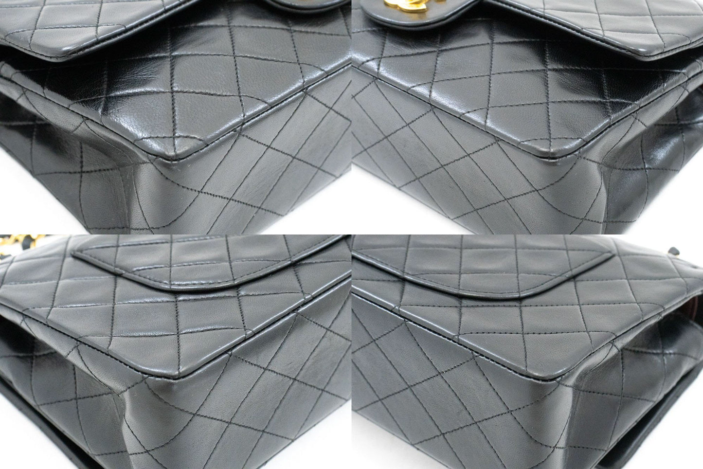 CHANEL Classic Double Flap 10" Kettenschultertasche Schwarz Lammleder aj9 hannari-shop