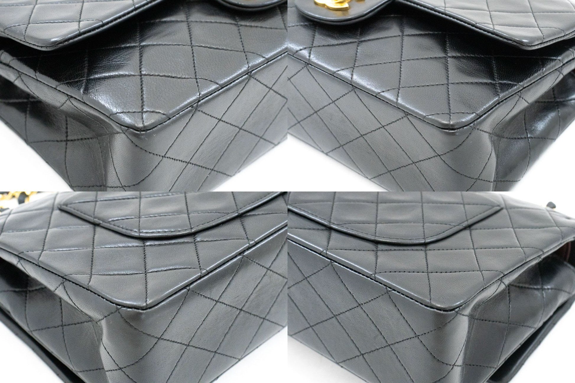 CHANEL Classic Double Flap 10" Kettenschultertasche Schwarz Lammleder aj9 hannari-shop
