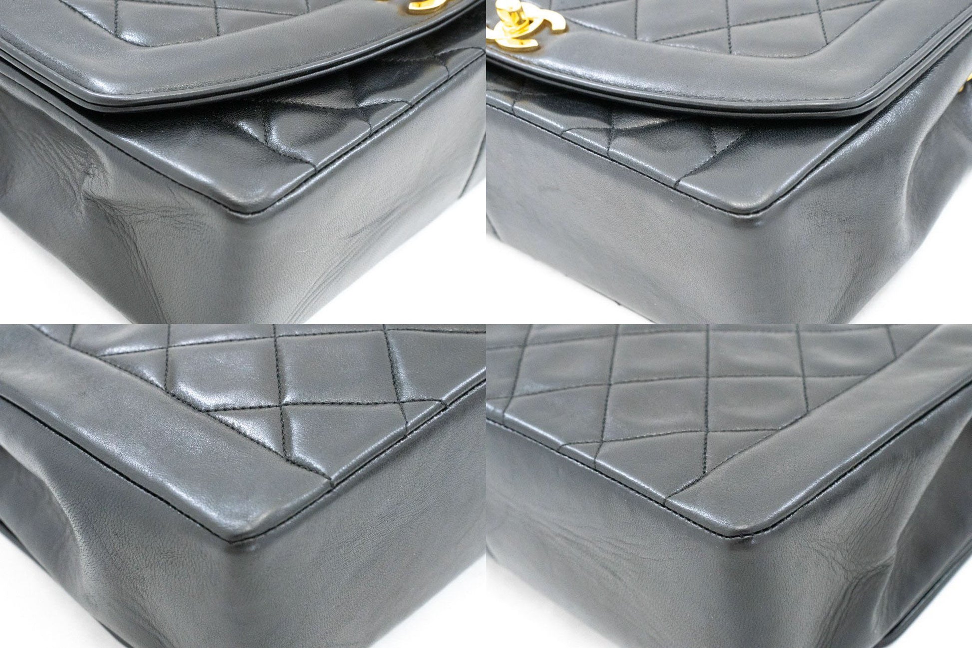 CHANEL Diana Flap Chain Schultertasche Schwarz Gepolstertes Lammleder ak2 hannari-shop