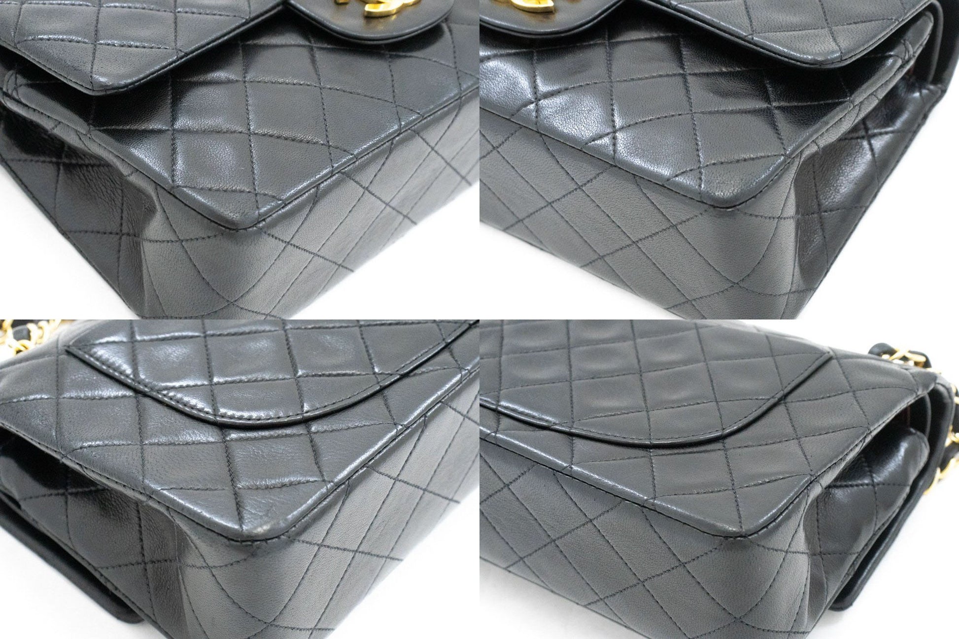 CHANEL Classic Double Flap 9" Kettenschultertasche Schwarz Lammleder aj4 hannari-shop