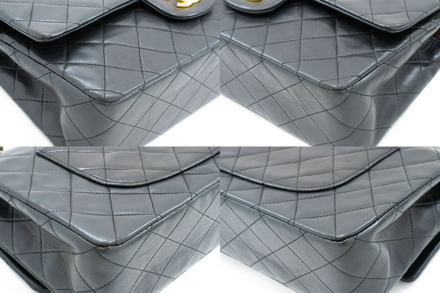 CHANEL Classic Double Flap 10" Kettenschultertasche Schwarz Lammleder aj5 hannari-shop