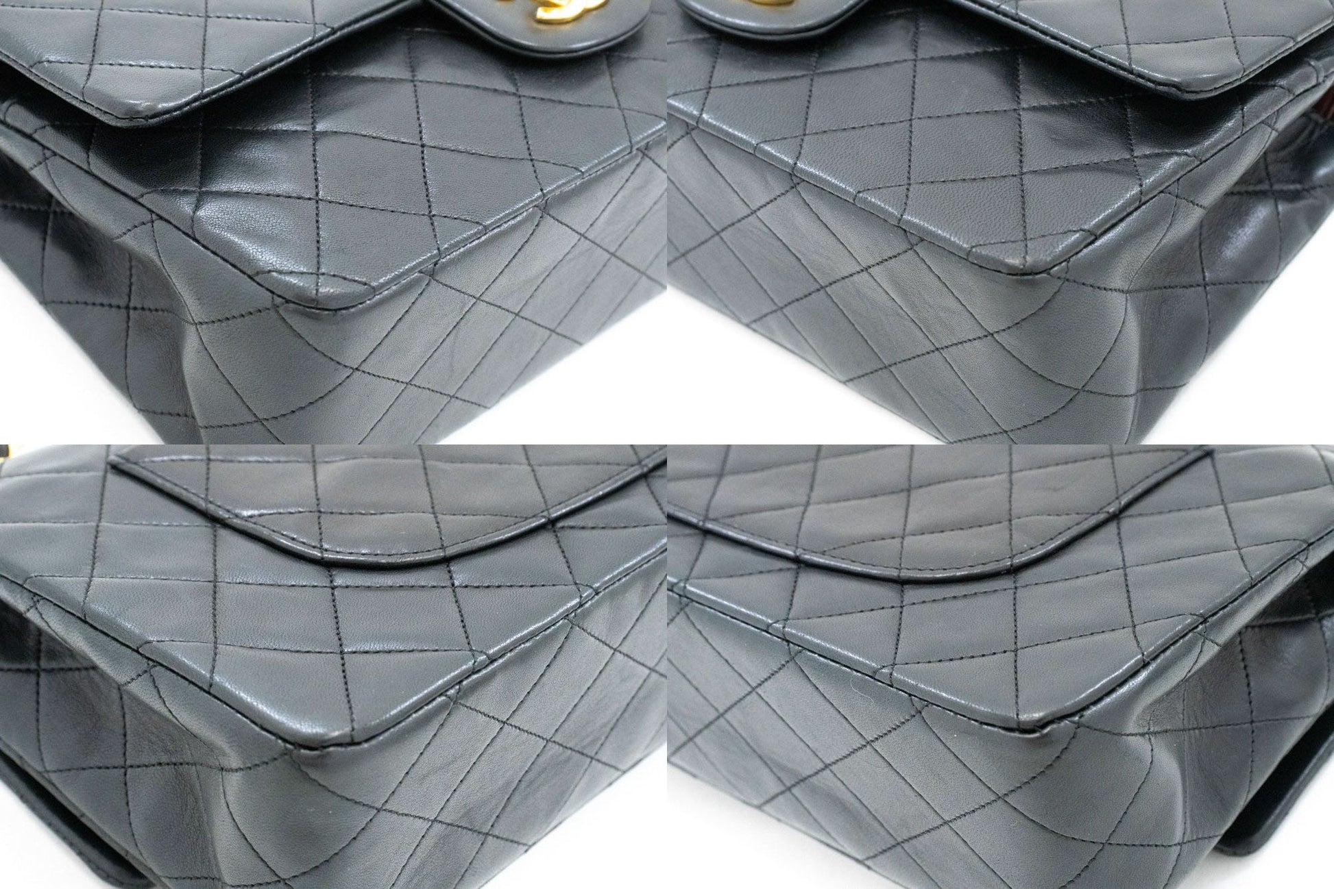 CHANEL Classic Double Flap 10" Kettenschultertasche Schwarz Lammleder aj5 hannari-shop