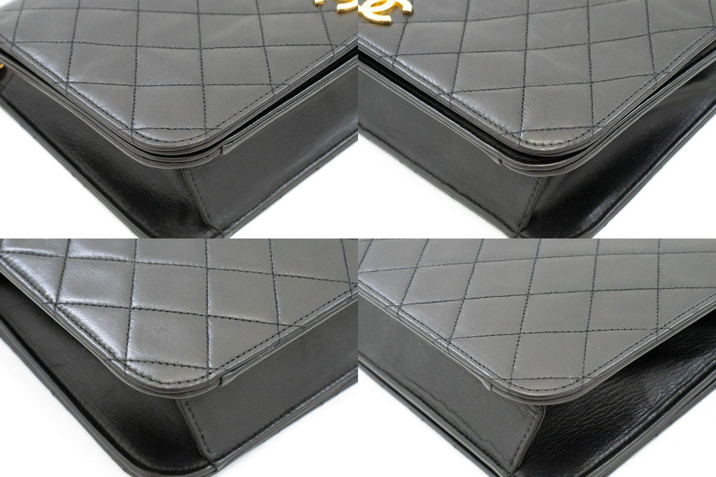 CHANEL Full Flap Chain Shoulder Bag Clutch Black Quilted Lambskin aj6 hannari-shop