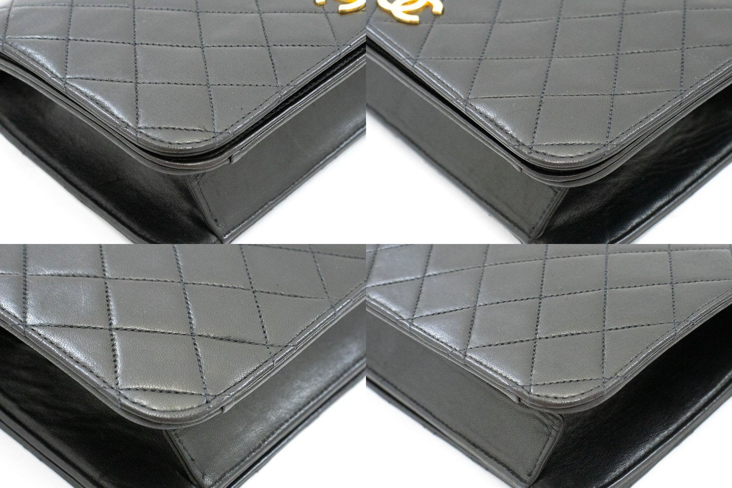CHANEL Full Flap Chain Shoulder Bag Clutch Black Quilted Lambskin ak1 hannari-shop