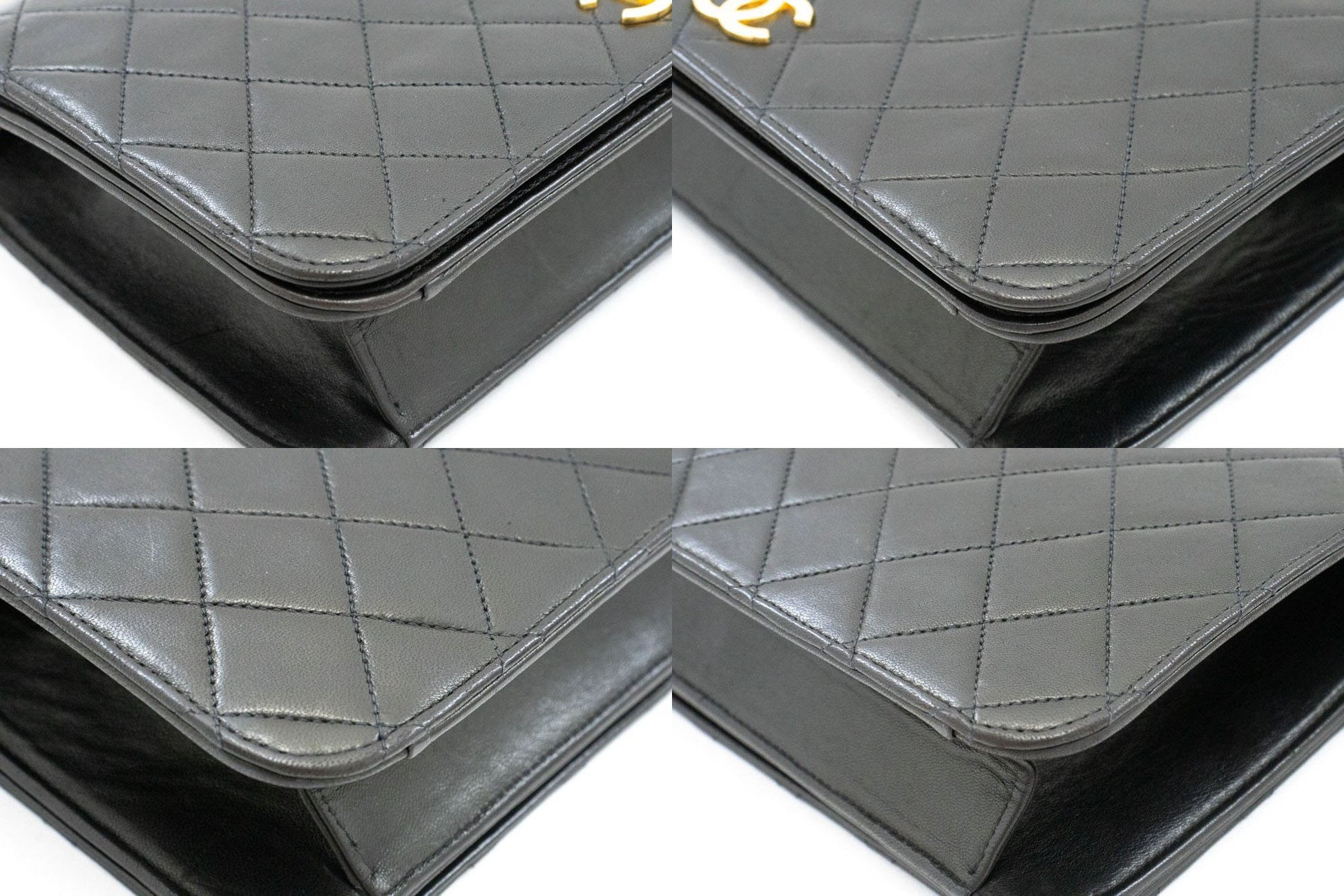 CHANEL Full Flap Chain Shoulder Bag Clutch Black Quilted Lambskin ak1 hannari-shop