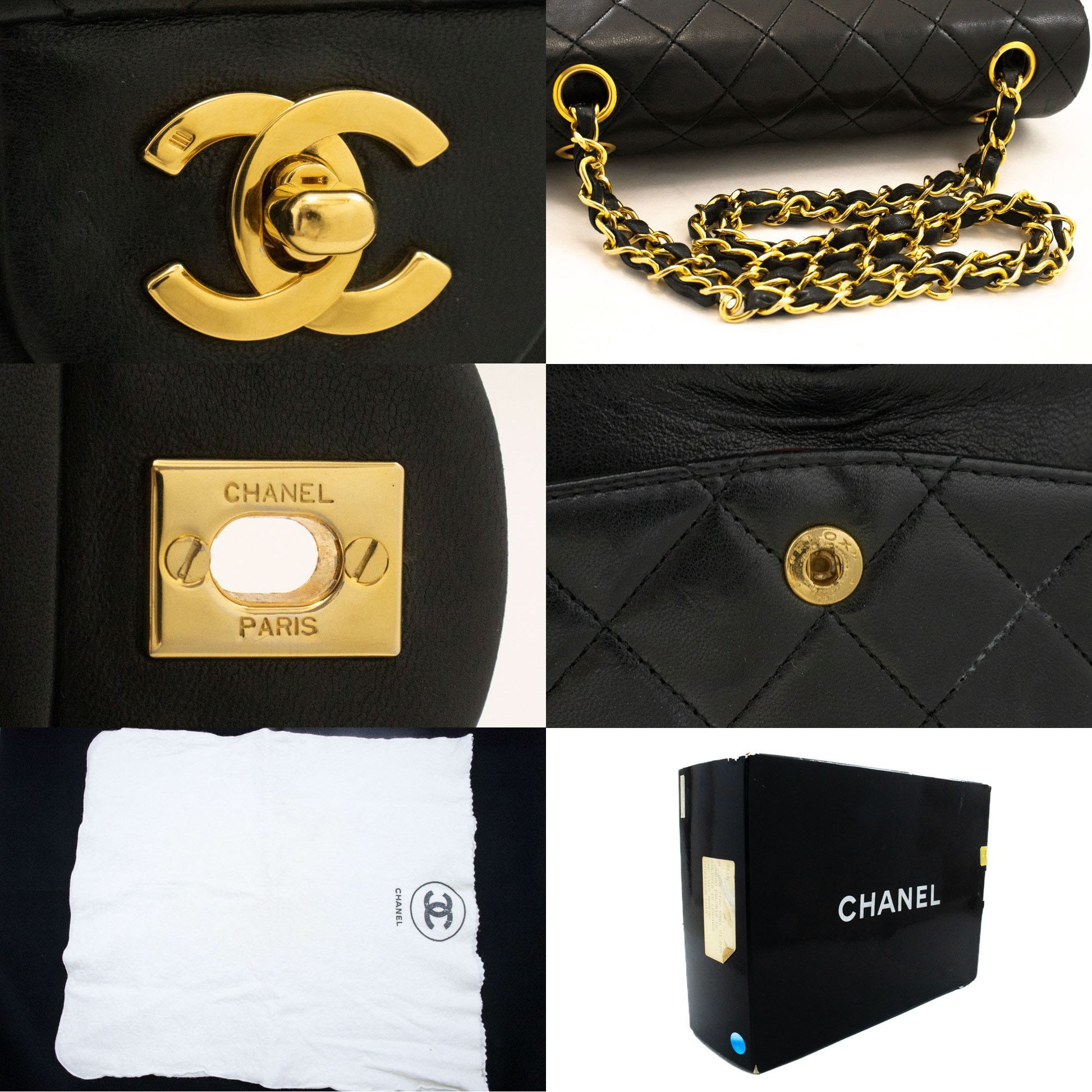 CHANEL Classic Double Flap 9" Chain Schultertasche Schwarz Lammleder ag6 hannari-shop