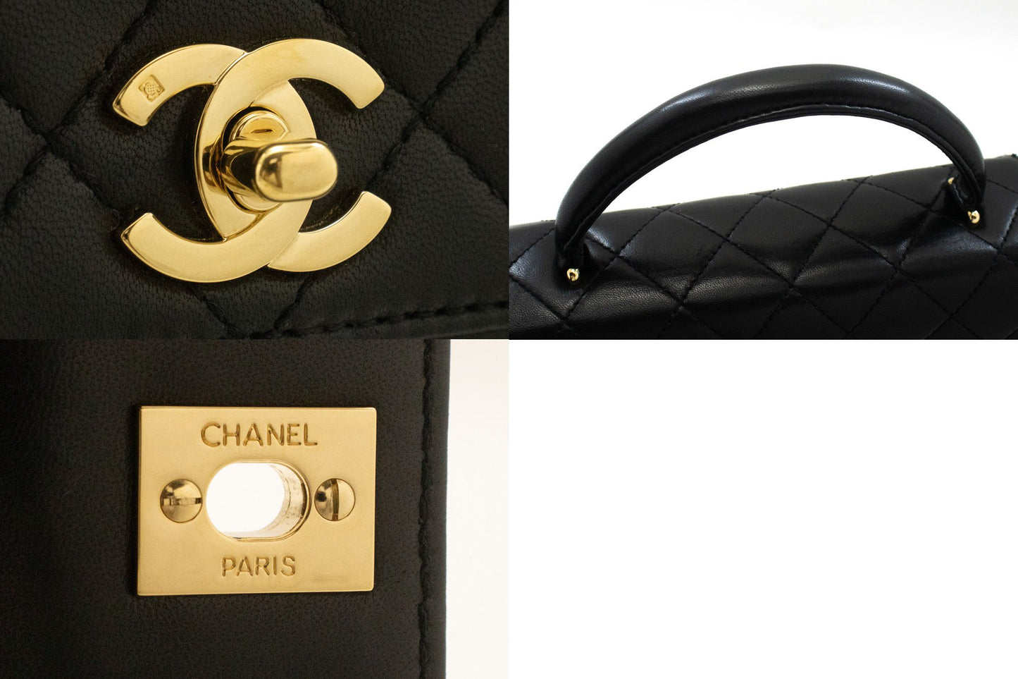 CHANEL Lamskin Handbag Top Handle Small Bag Kelly Black Flap an2 hannari-shop