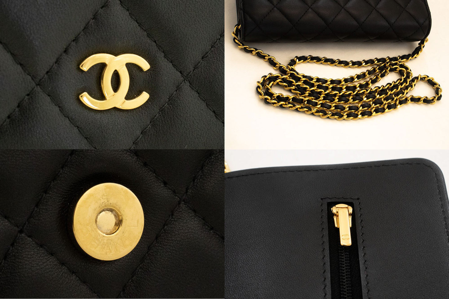 CHANEL Schwarze Classic Wallet On Chain WOC Schultertasche Crossbody ae8 hannari-shop