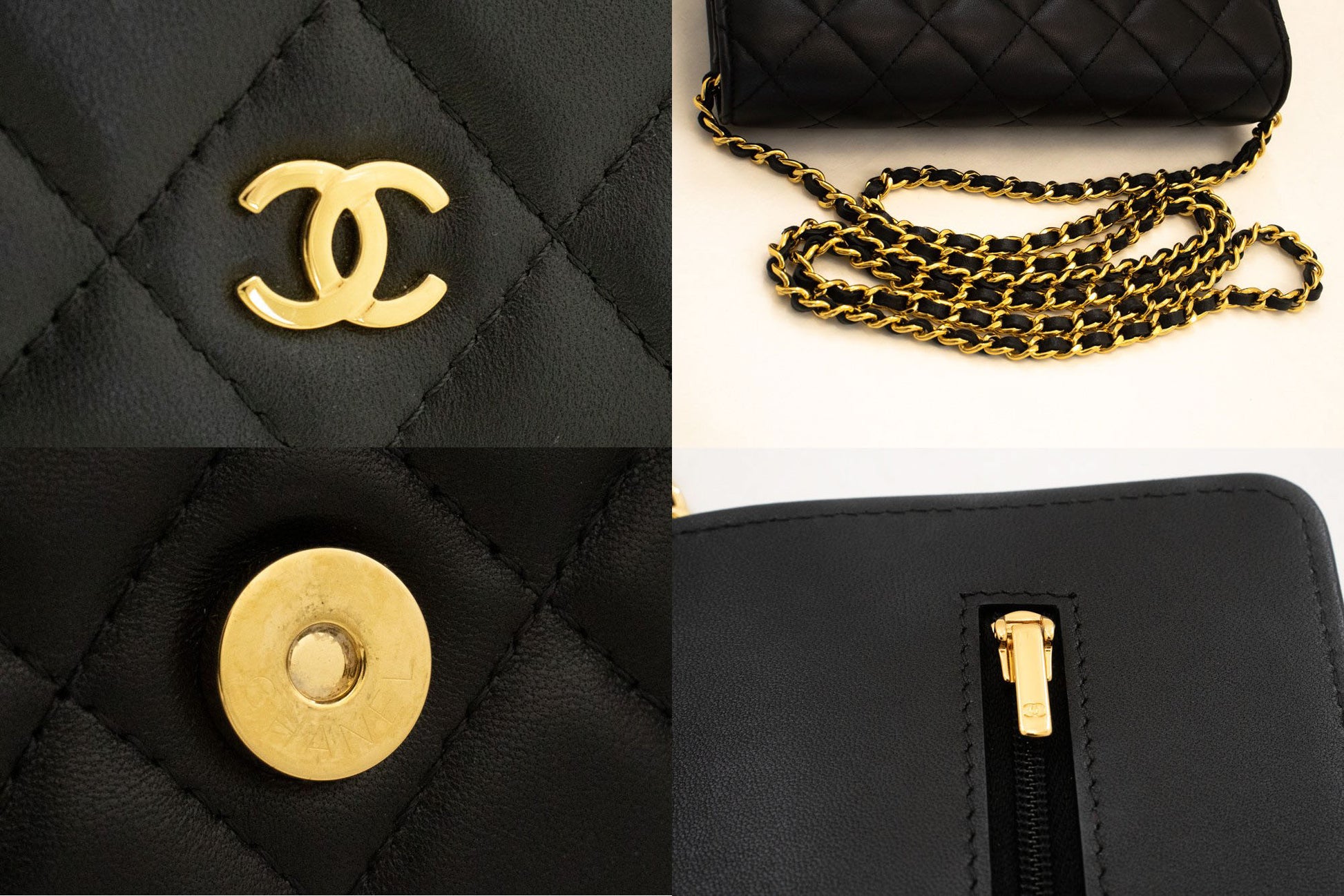 CHANEL Schwarze Classic Wallet On Chain WOC Schultertasche Crossbody ae8 hannari-shop
