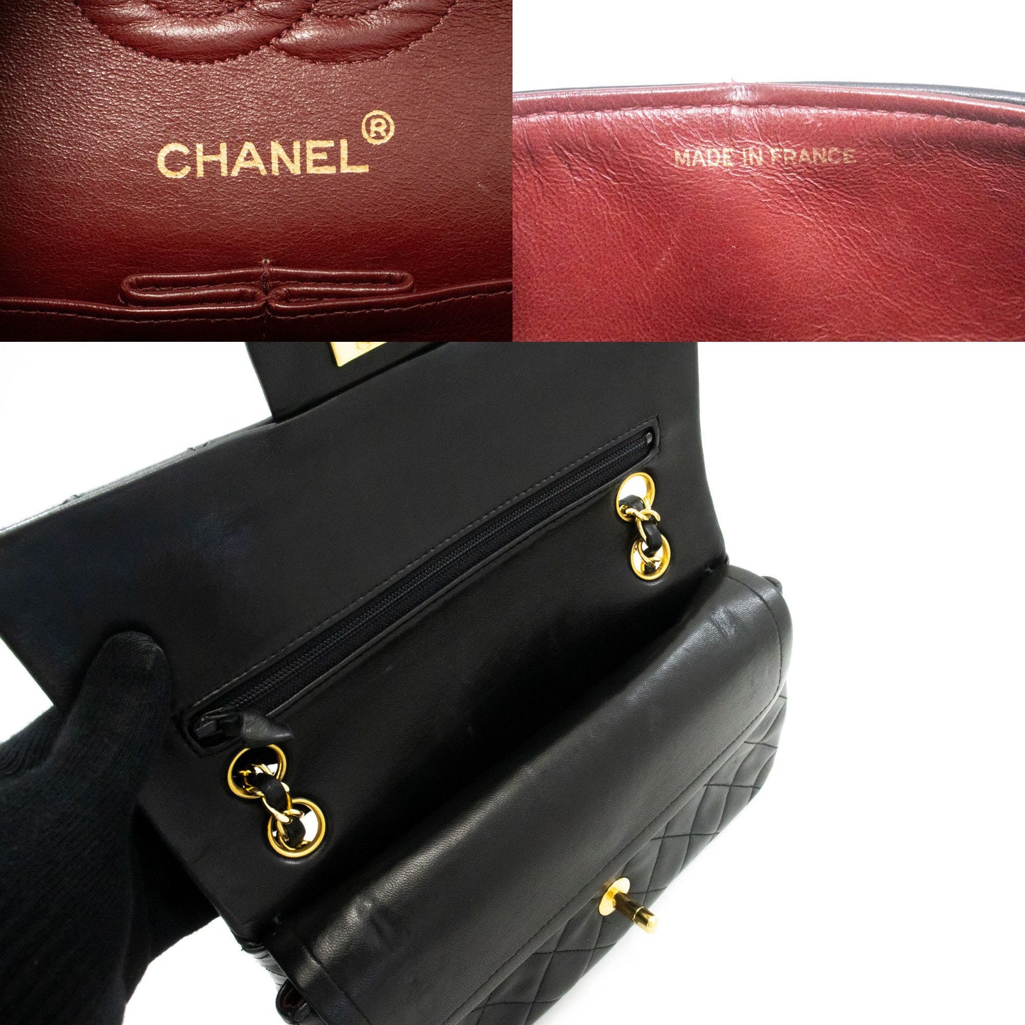 CHANEL Classic Double Flap 9" Chain Schultertasche Schwarz Lammleder ag6 hannari-shop