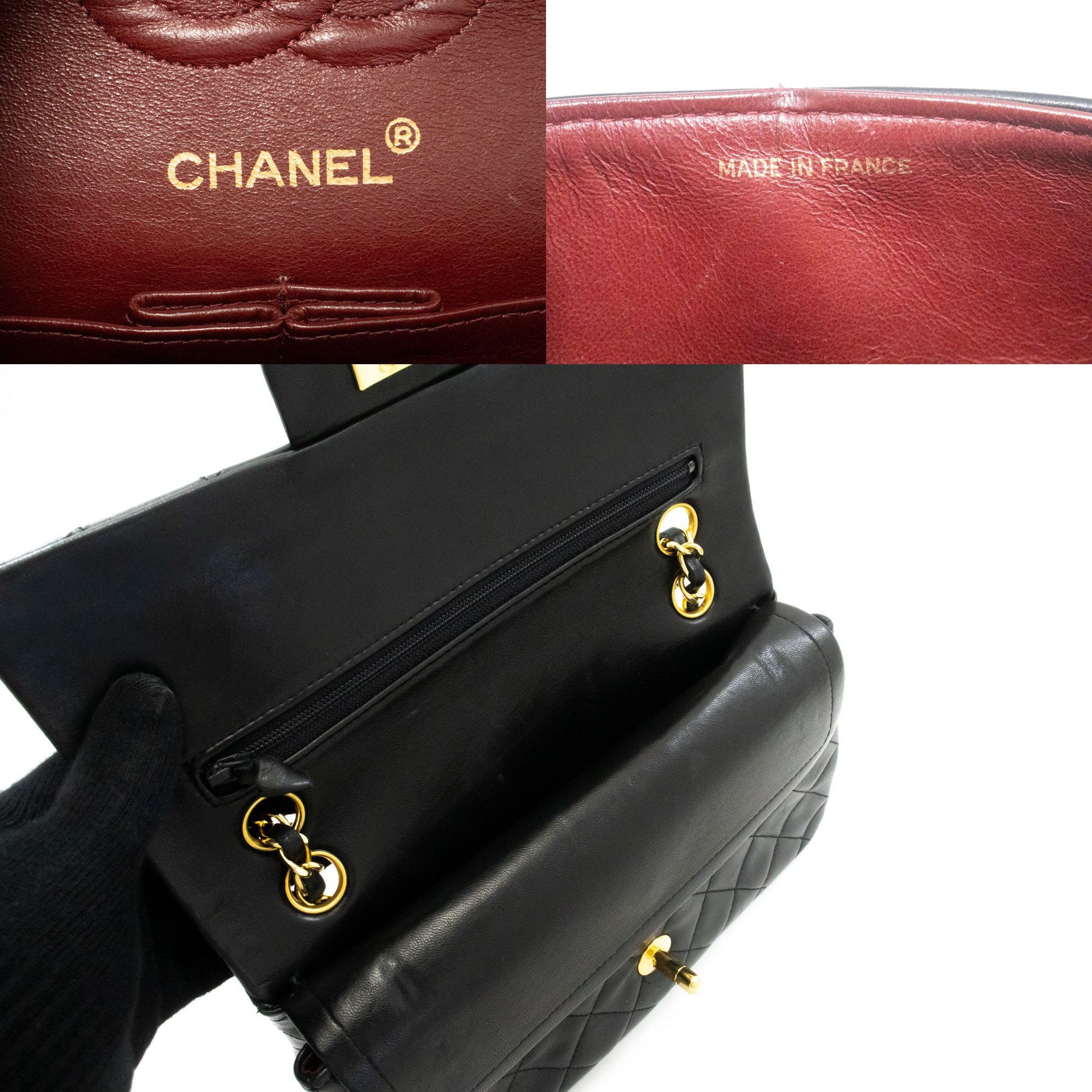 CHANEL Classic Double Flap 9" Chain Schultertasche Schwarz Lammleder ag6 hannari-shop