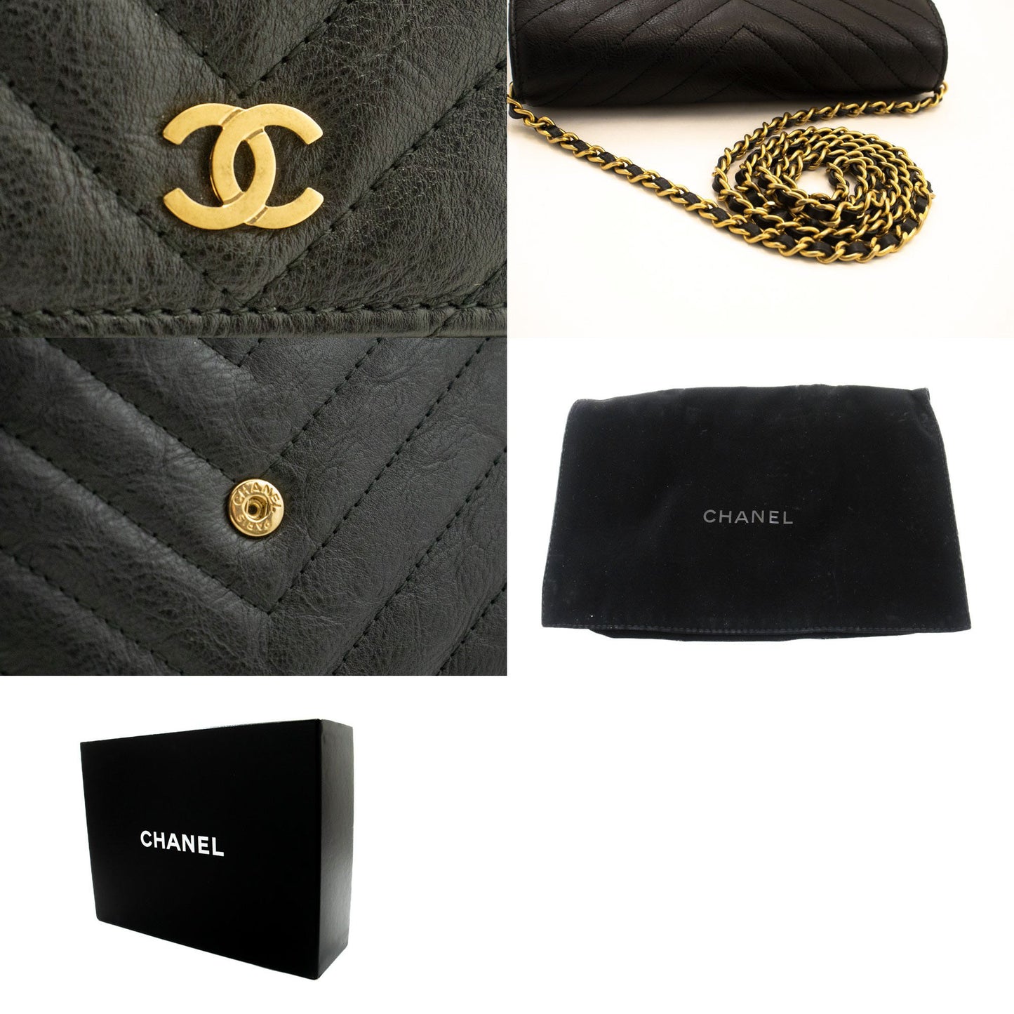 CHANEL V-Stitch Geldbörse aus Kalbsleder mit Kette WOC Umhängetasche ab2 hannari-shop