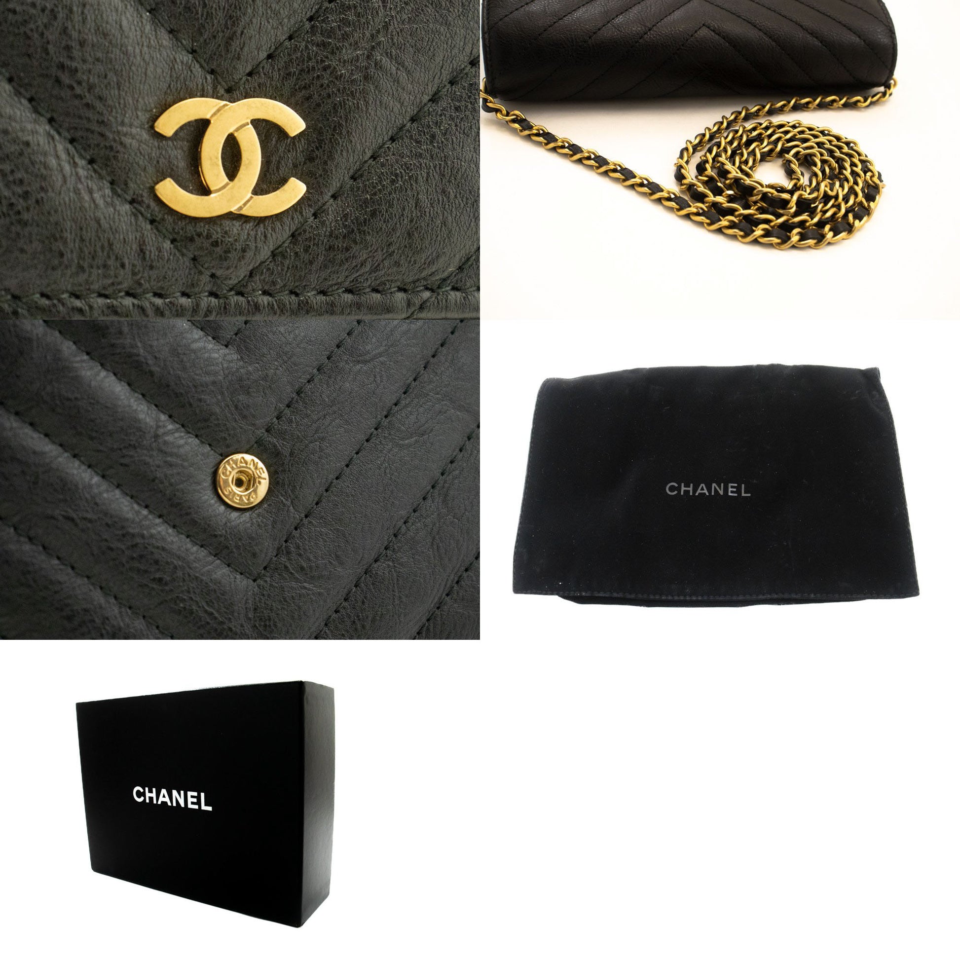 CHANEL V-Stitch Geldbörse aus Kalbsleder mit Kette WOC Umhängetasche ab2 hannari-shop