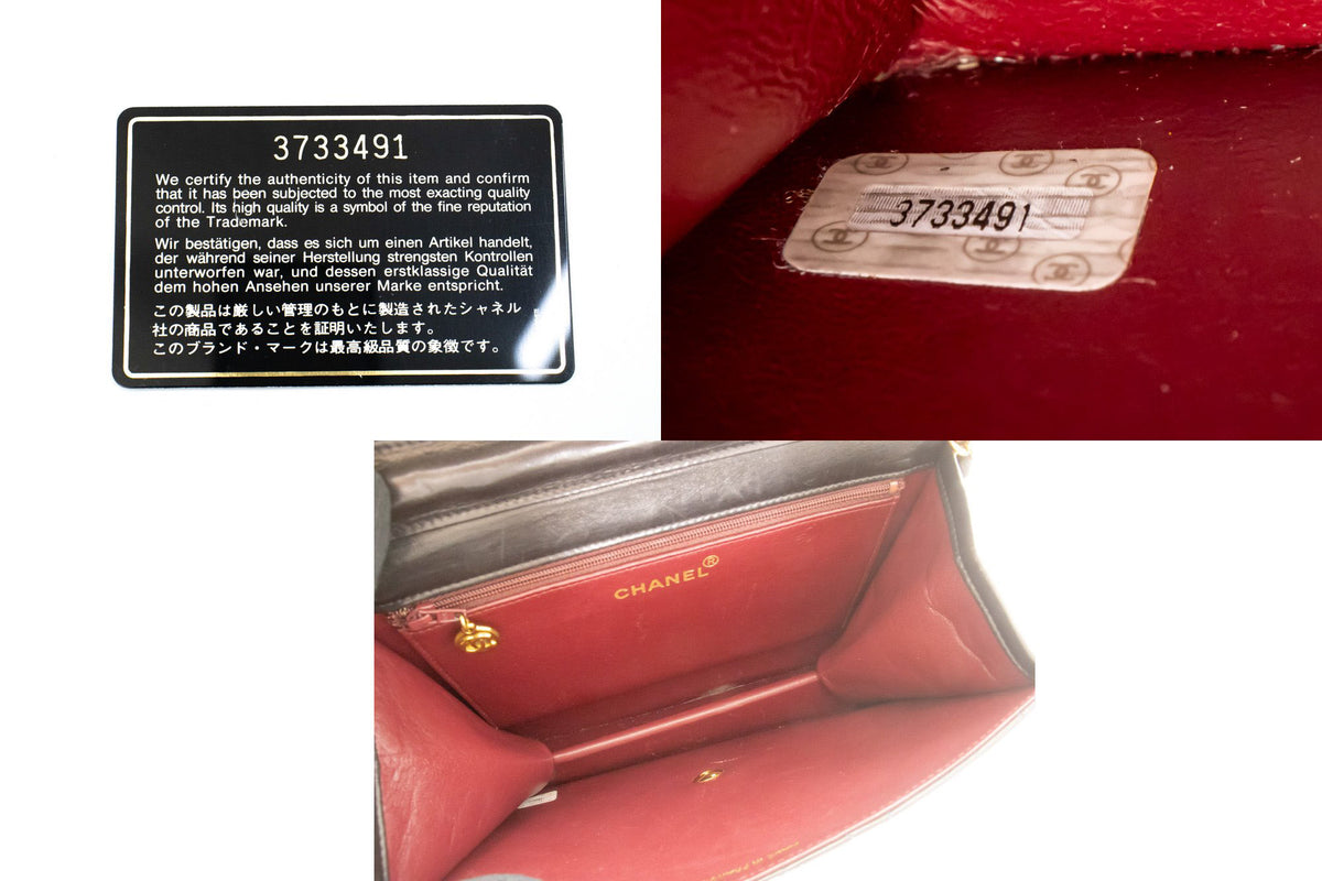 CHANEL Kleine Ketten-Umhängetasche Clutch Schwarz Steppung Überschlag Lammleder ao8 — Seriennummer hannari-shop