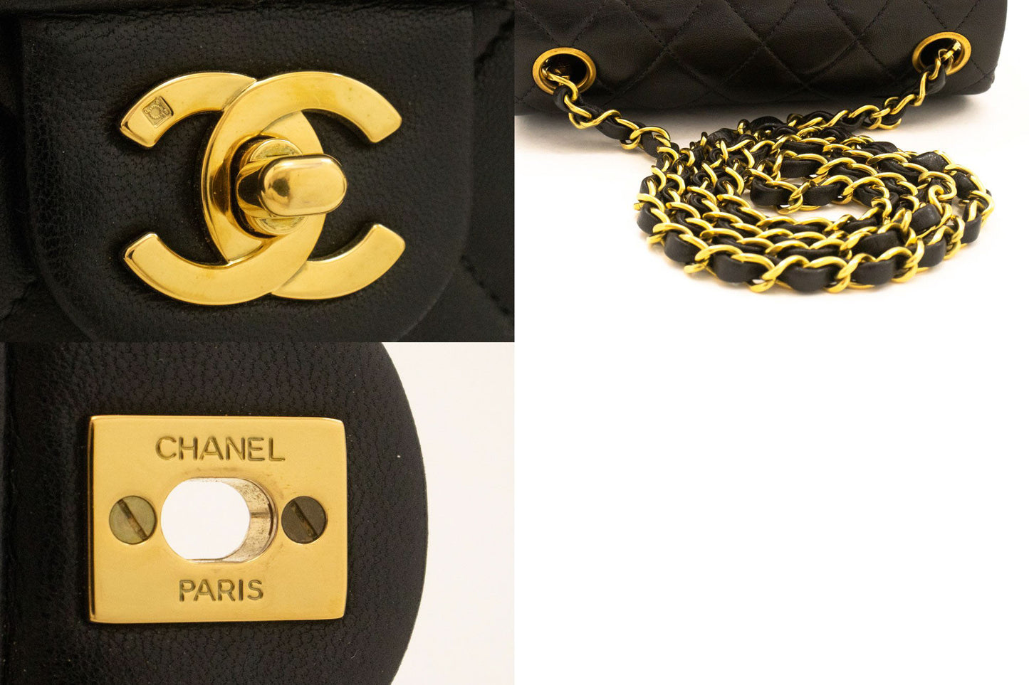CHANEL Mini Square Small Chain Shoulder Bag Crossbody Black Lamb af1 hannari-shop