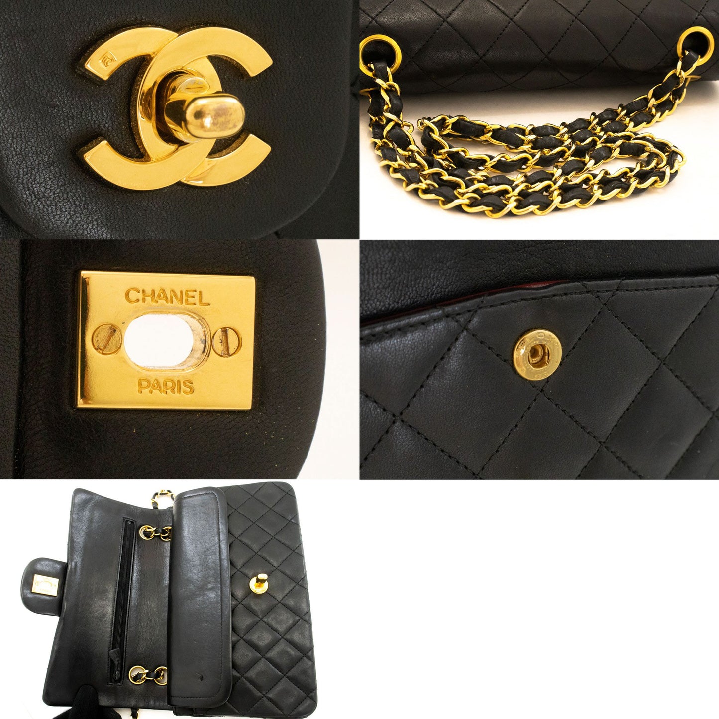 CHANEL Classic Double Flap 9" Kettentasche aus schwarzem Lammleder ak5 hannari-shop