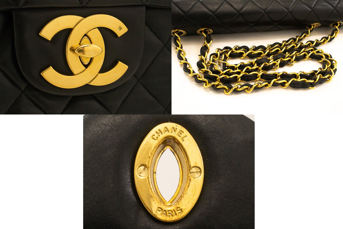 CHANEL Classic Large 13" Flap Chain Shoulder Bag Black Lambskin am4 hannari-shop