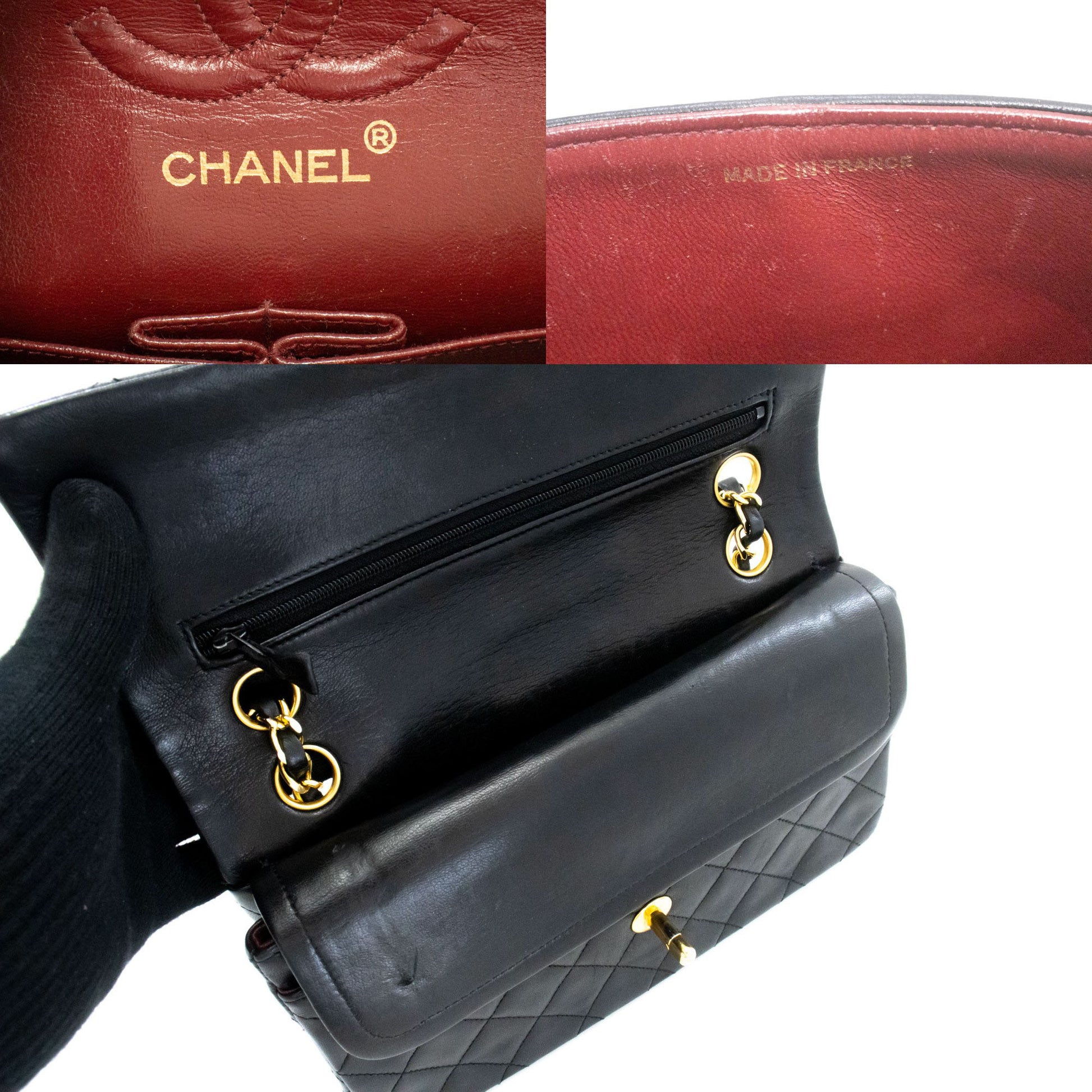 CHANEL Classic Double Flap 9" Kettentasche aus schwarzem Lammleder ak5 hannari-shop