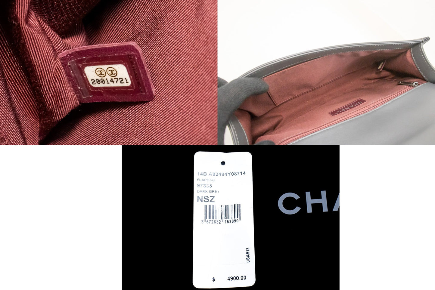 CHANEL Boy Dunkelgraue V-Steppkette Schultertasche Gestepptes Klappfach n41 hannari-shop
