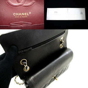 CHANEL Grained Calfskin Double Flap 9" Chain Shoulder Bag Black n49 hannari-shop