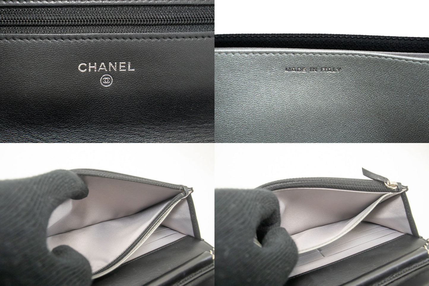 CHANEL Schwarze Camellia Prägung Geldbörse mit Kette WOC Schultertasche ab6 hannari-shop