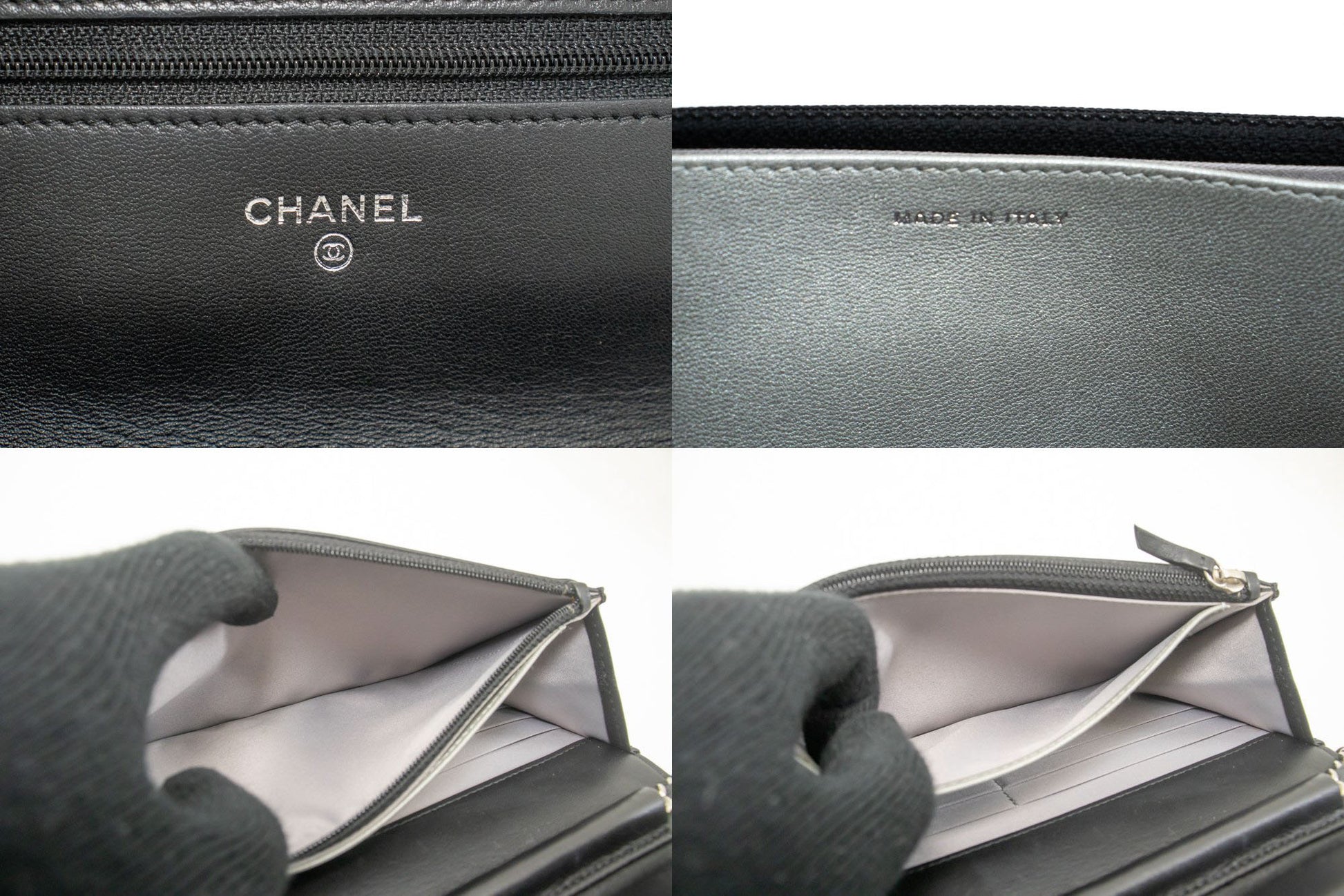 CHANEL Schwarze Camellia Prägung Geldbörse mit Kette WOC Schultertasche ab6 hannari-shop
