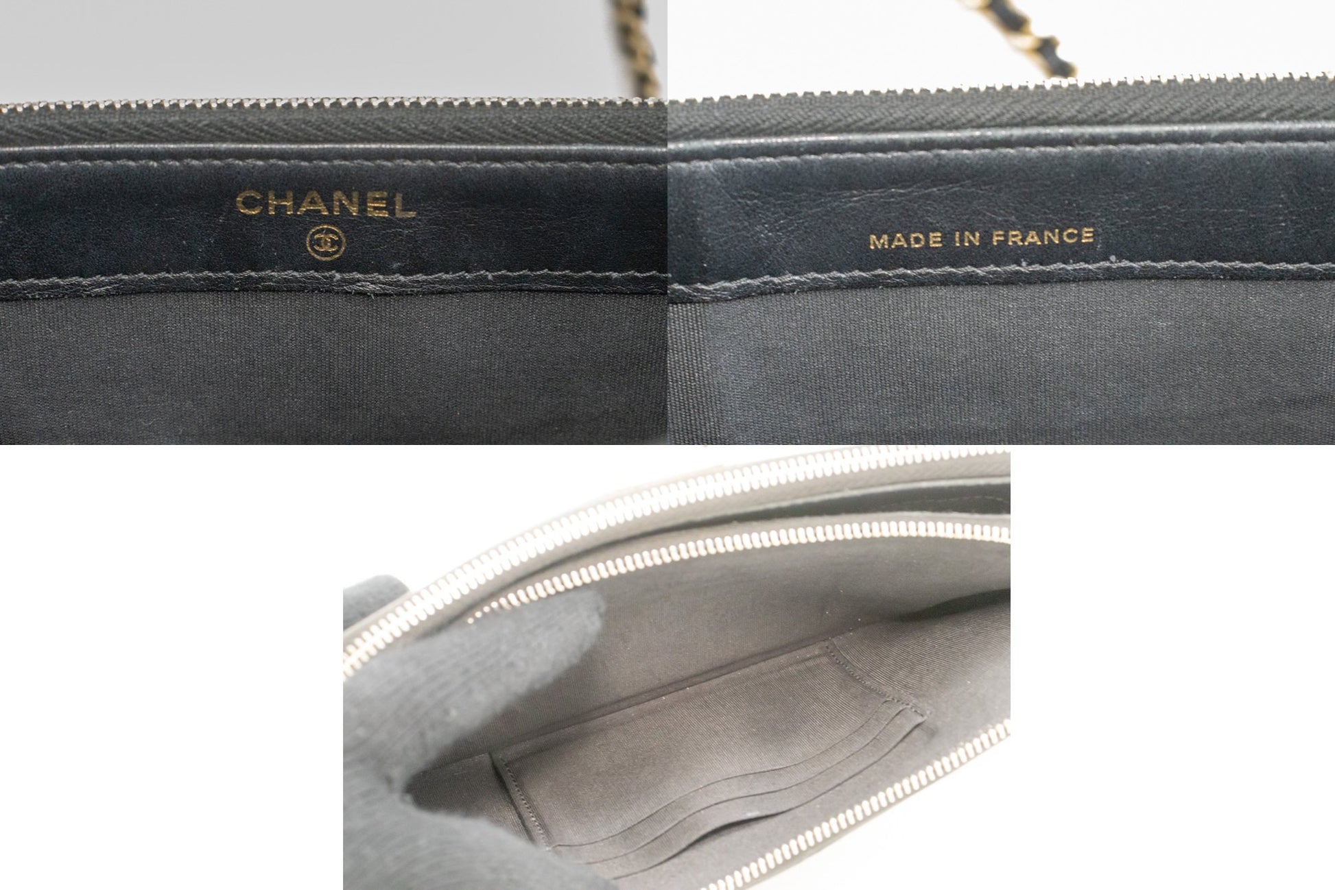 CHANEL Boy Black Caviar Geldbörse mit Kette WOC Doppelter Reißverschluss Schultertasche n35 hannari-shop