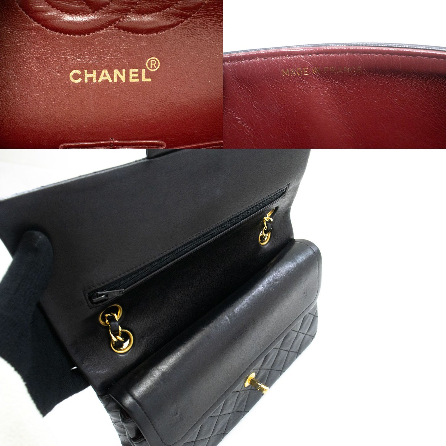 CHANEL Classic Double Flap 10" Kettenschultertasche Schwarz Lammleder ad8 hannari-shop