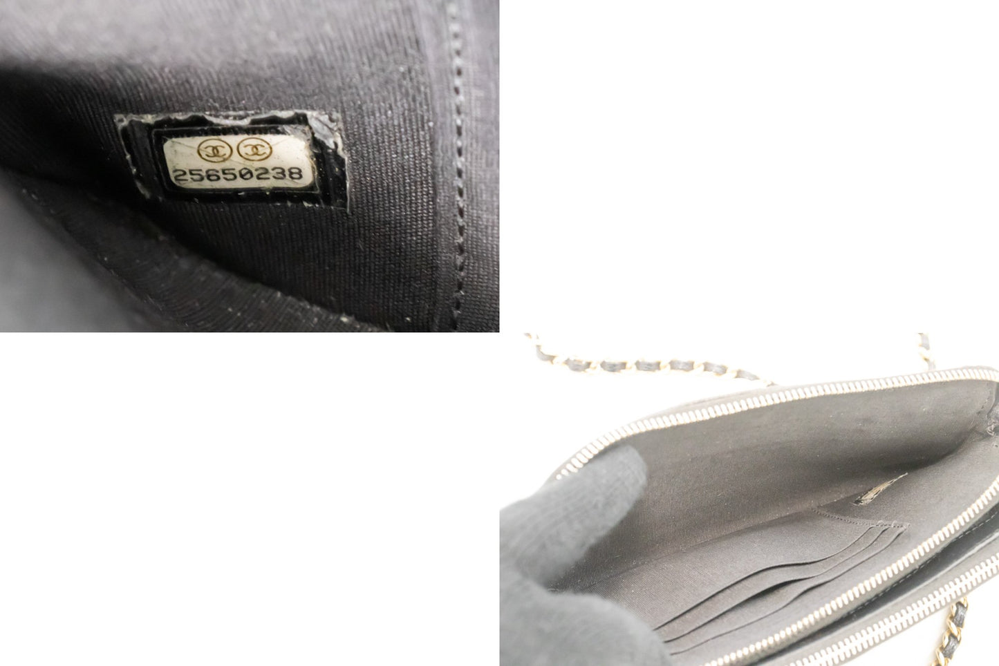CHANEL Boy Black Caviar Geldbörse mit Kette WOC Doppelter Reißverschluss Schultertasche n35 hannari-shop