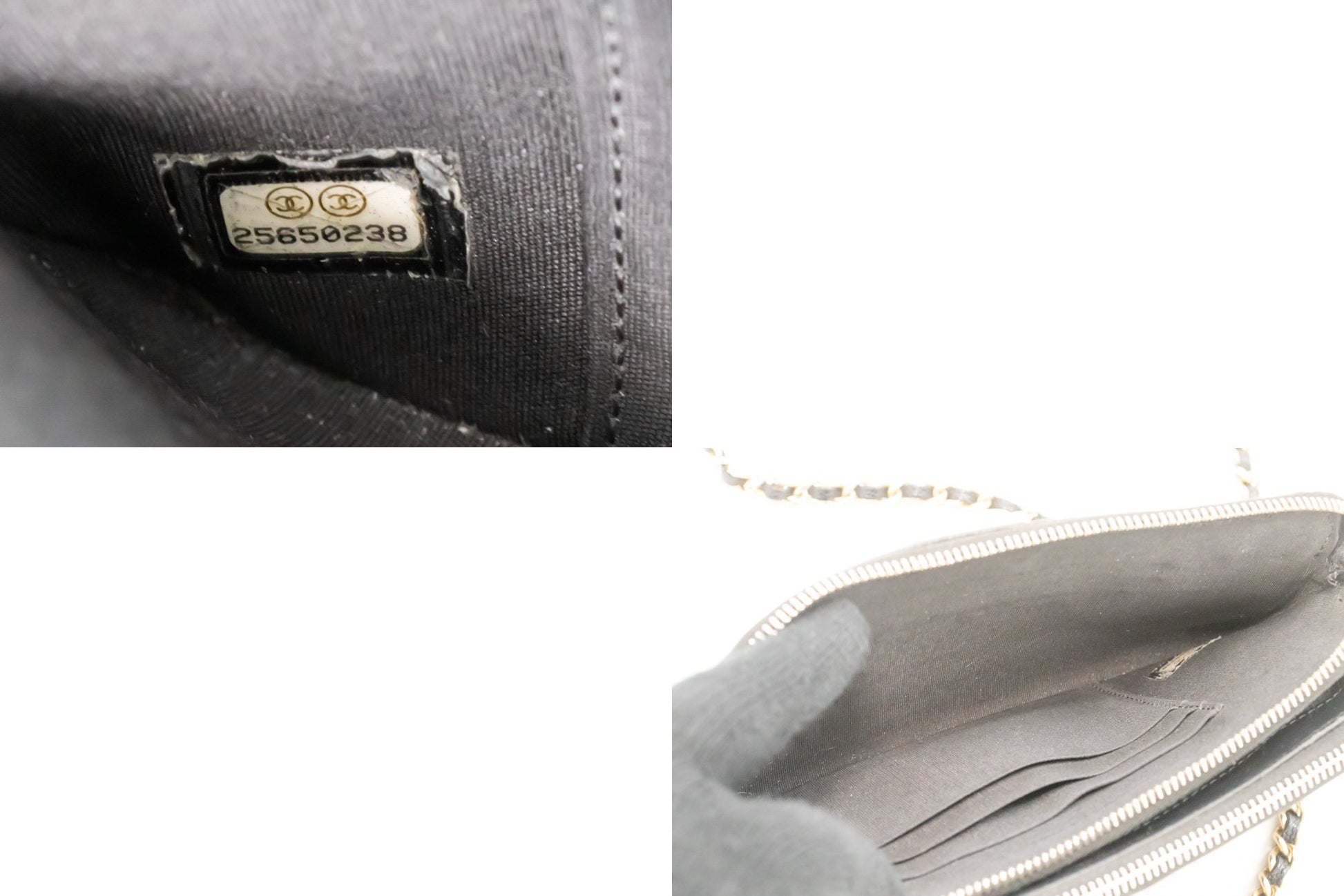 CHANEL Boy Black Caviar Geldbörse mit Kette WOC Doppelter Reißverschluss Schultertasche n35 hannari-shop