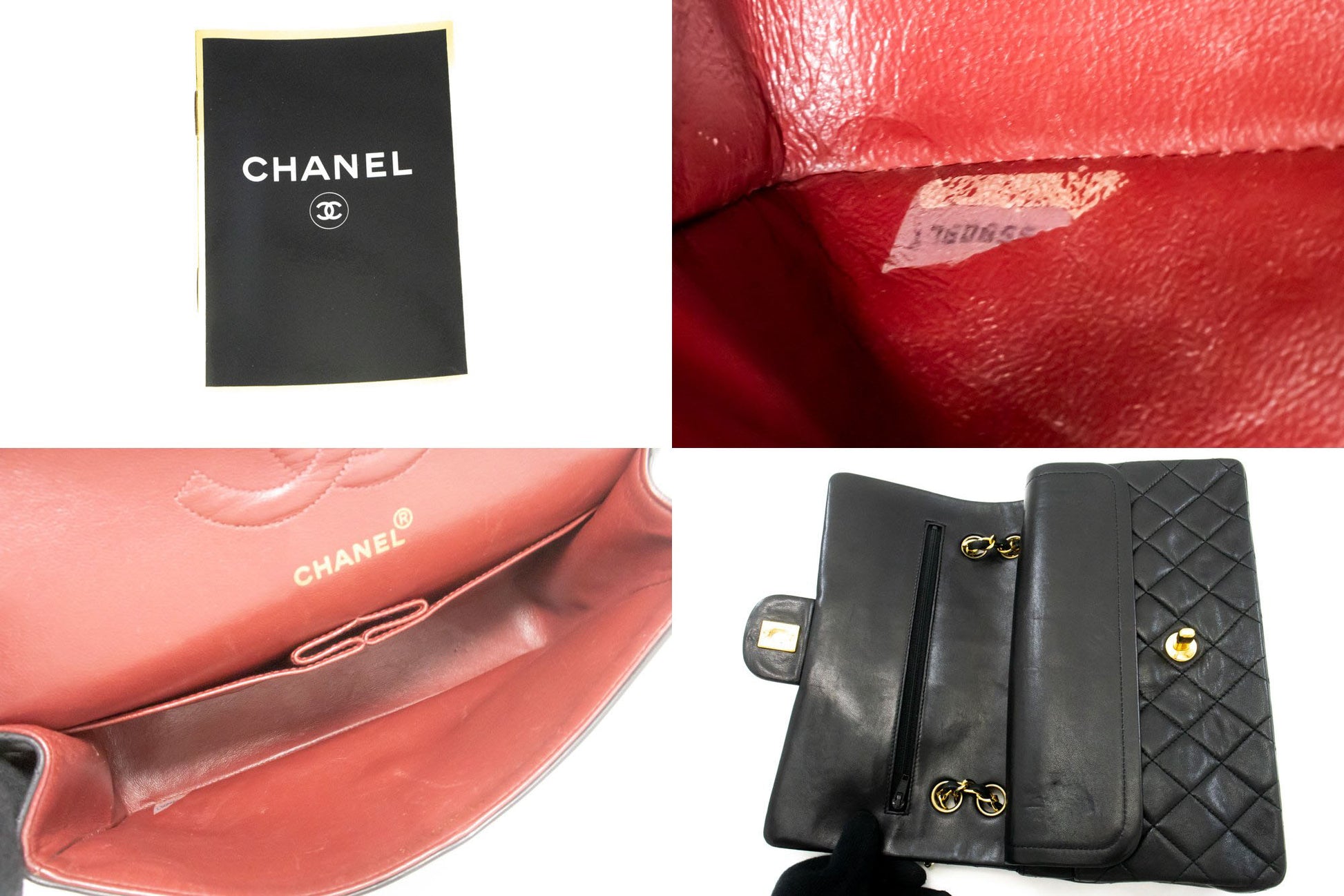 CHANEL Classic Double Flap 10" Chain Shoulder Bag Black Lambskin ag5 hannari-shop