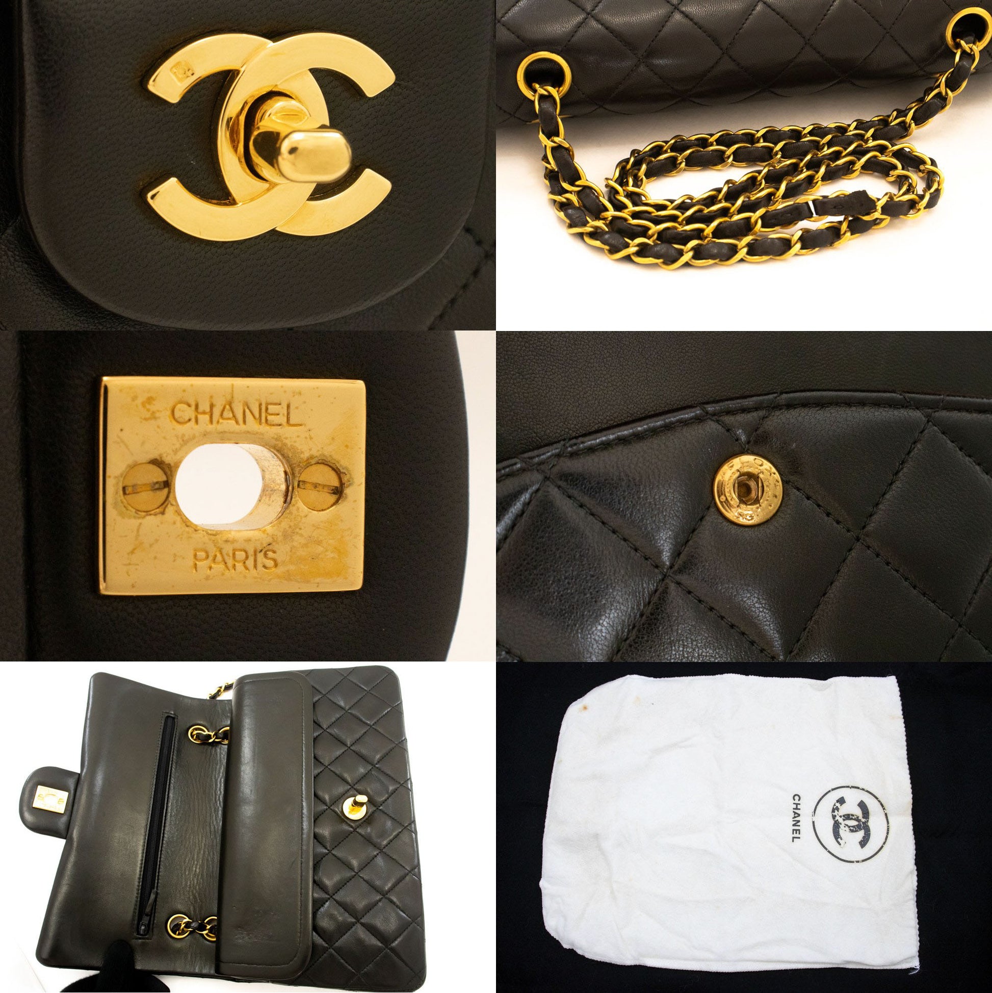 CHANEL Classic Double Flap 10" Kettentasche aus schwarzem Lammleder ak4 hannari-shop