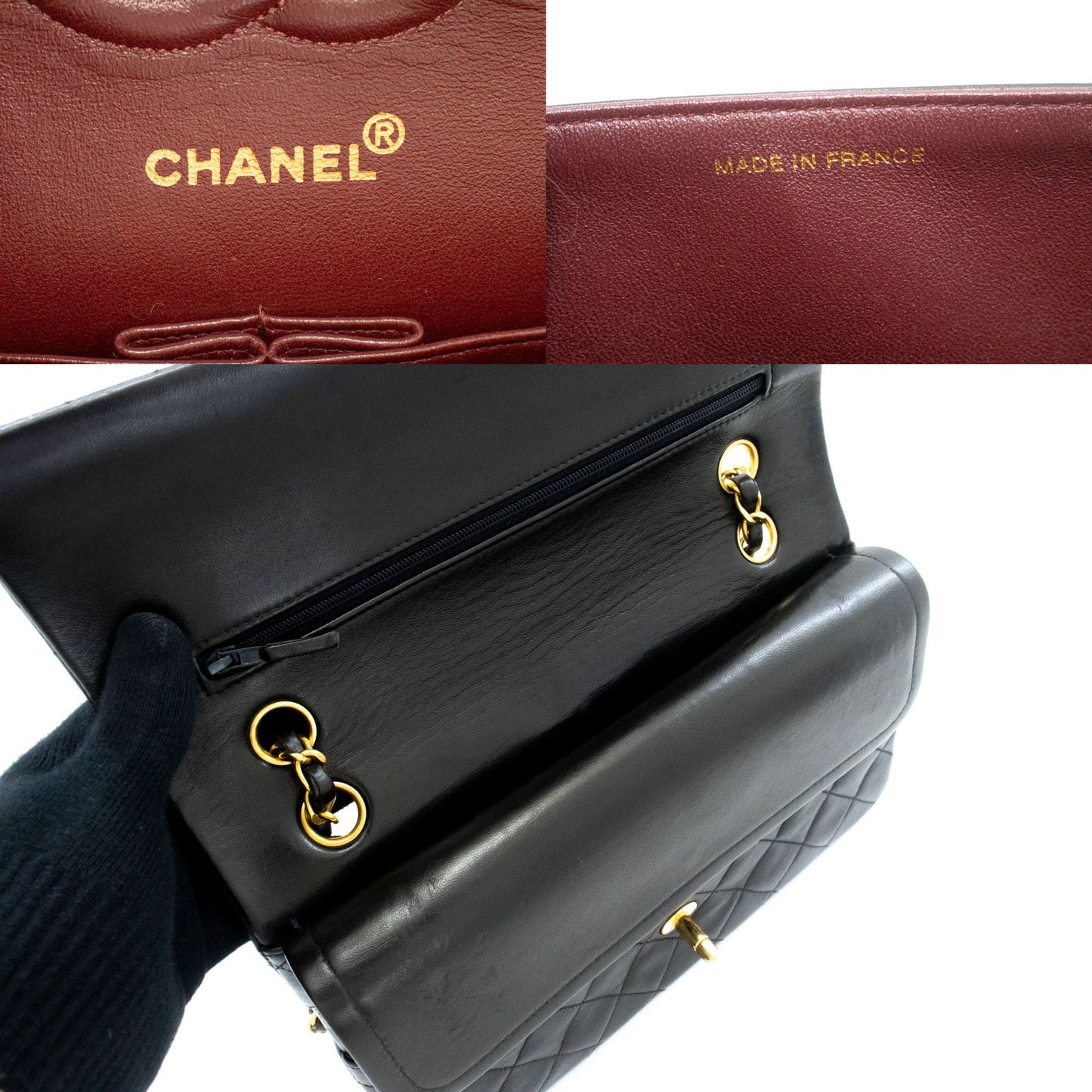 CHANEL Classic Double Flap 10" Kettentasche aus schwarzem Lammleder ak4 hannari-shop