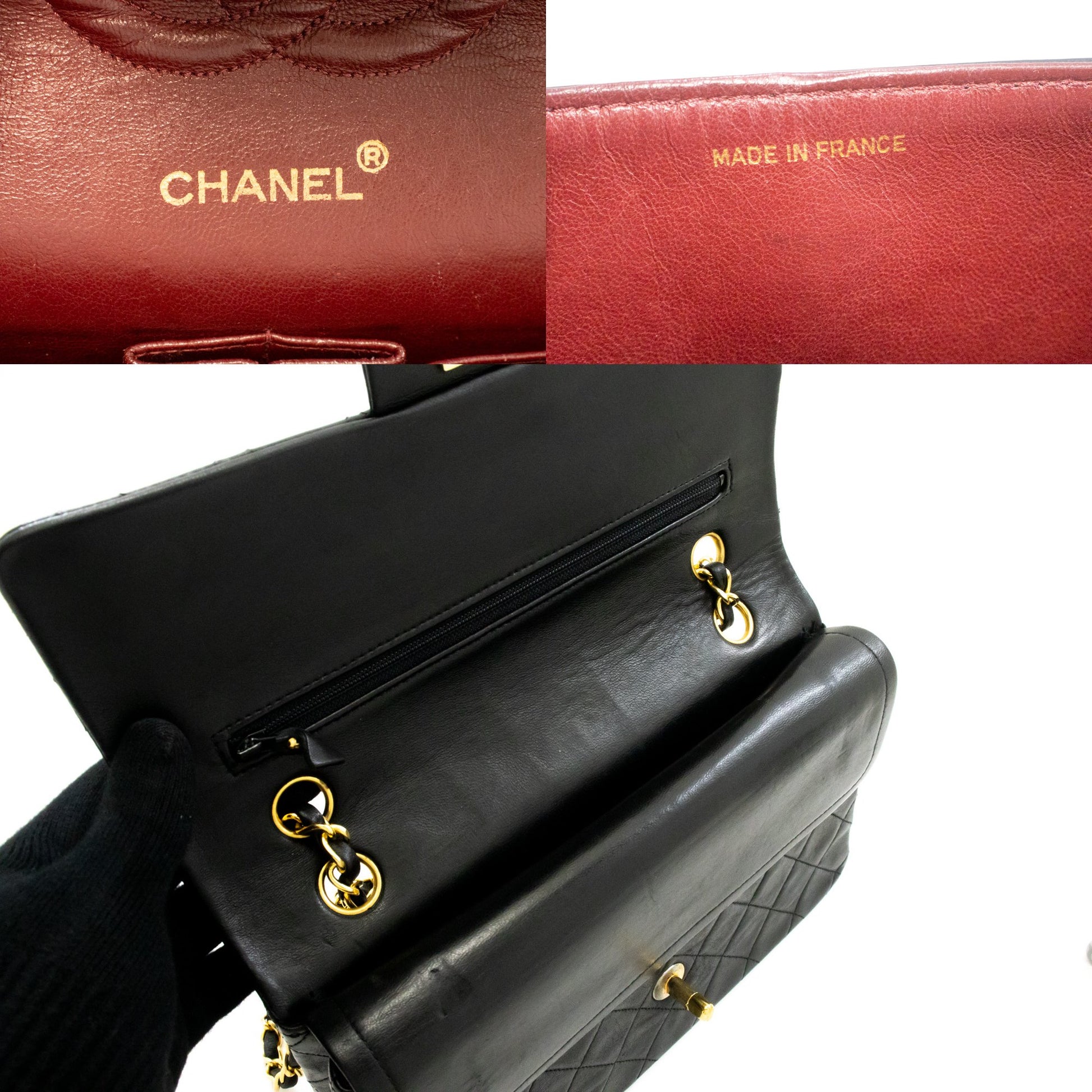 CHANEL Classic Double Flap 10" Chain Shoulder Bag Black Lambskin ak8 hannari-shop