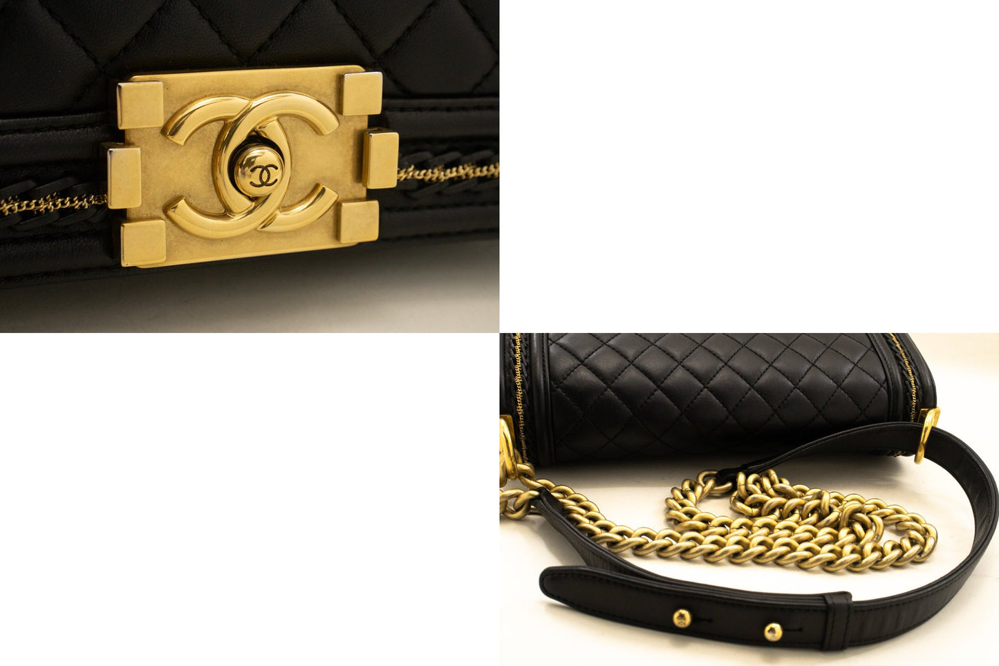 CHANEL Boy Chain Schultertasche Schwarz Gepolstertes Klappfach Lammleder n46 hannari-shop