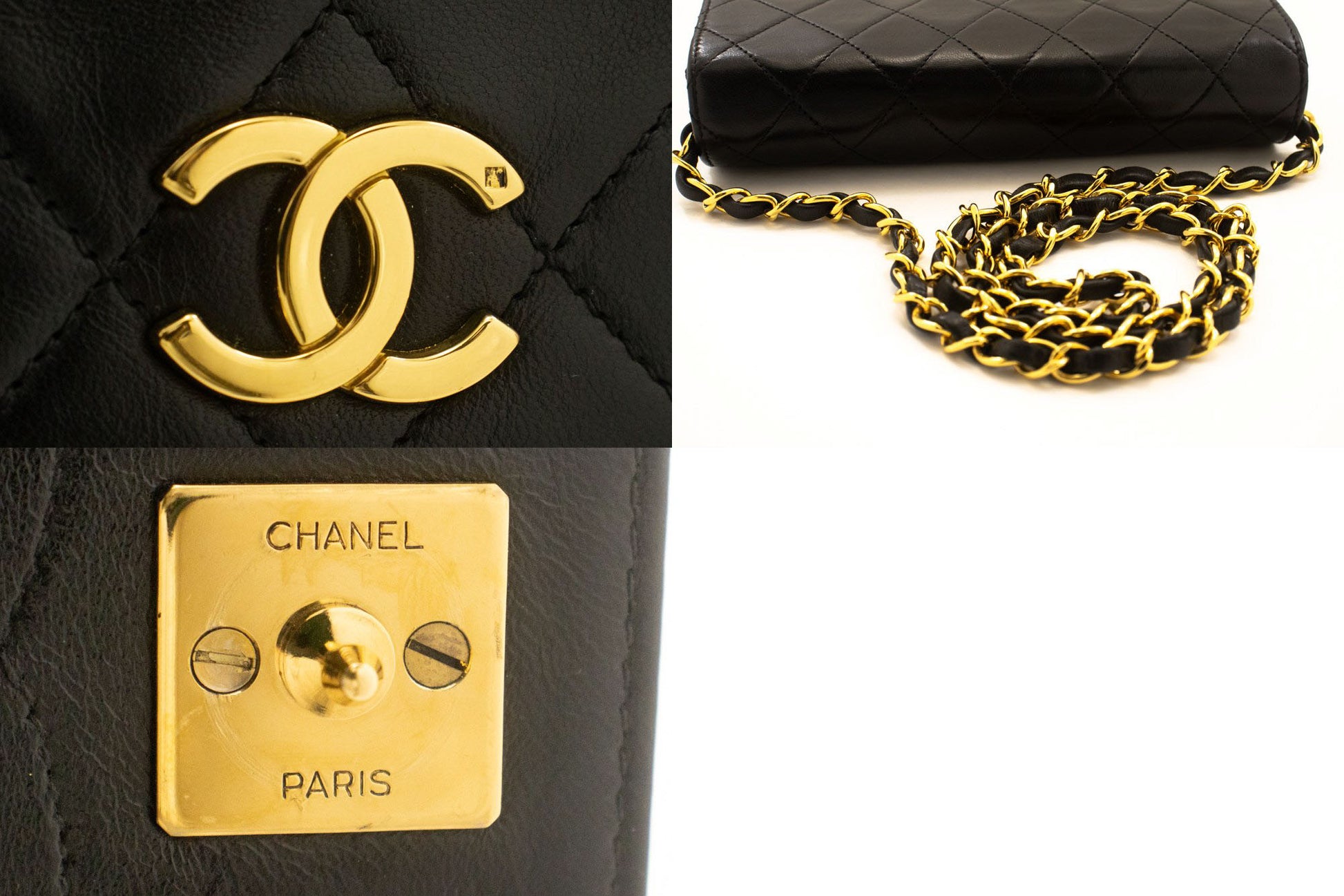 CHANEL Full Flap Small Chain Schultertasche Clutch Schwarz Steppung ab7 hannari-shop