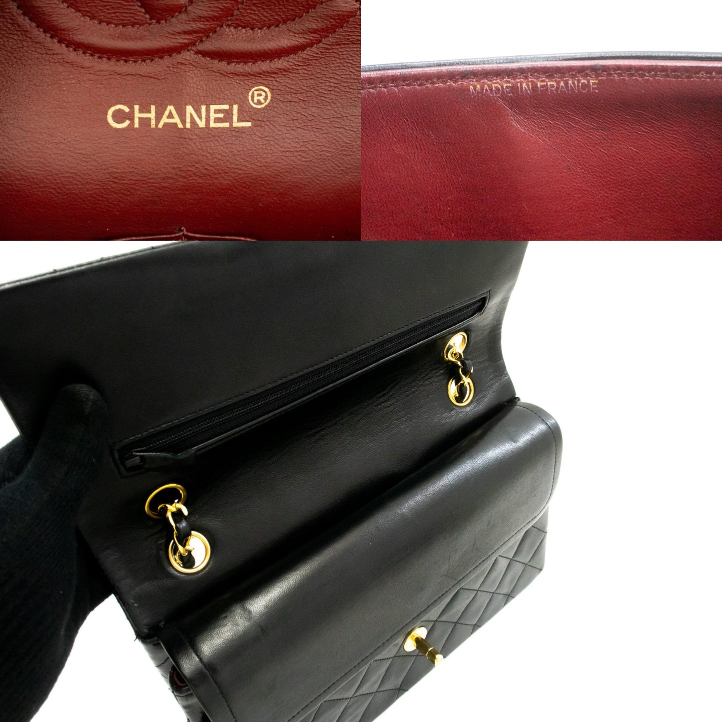 CHANEL Classic Double Flap 10" Ketten-Schultertasche Schwarz Lammleder ak9 hannari-shop