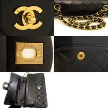 CHANEL Classic Double Flap 10" Chain Shoulder Bag Black Lambskin n98 hannari-shop