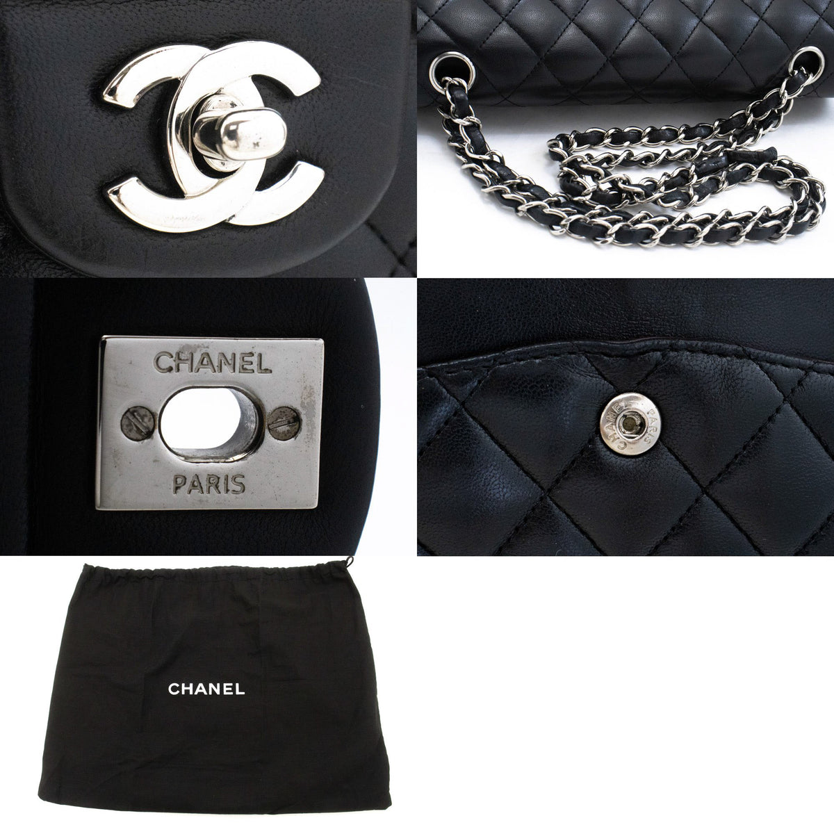 CHANEL Classic Double Flap 10" Chain Shoulder Bag Black Lambskin am6 hannari-shop