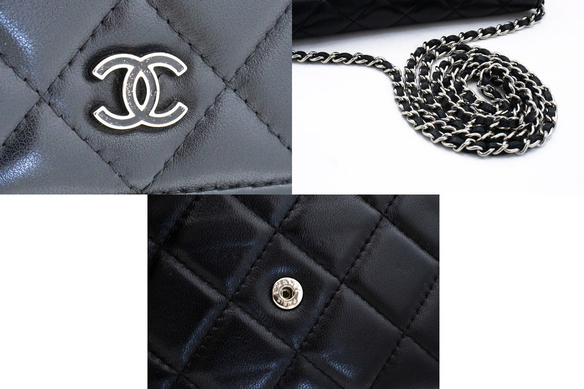CHANEL Schwarze Classic Wallet On Chain WOC Schultertasche Lammleder SV ap8 — Beschläge hannari-shop