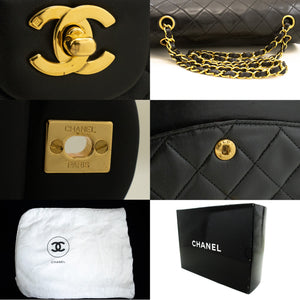 CHANEL Classic Double Flap 10" Chain Shoulder Bag Black Lambskin m75 hannari-shop