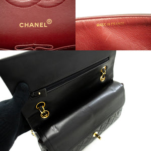 CHANEL Classic Double Flap 10" Chain Shoulder Bag Black Lambskin m75 hannari-shop