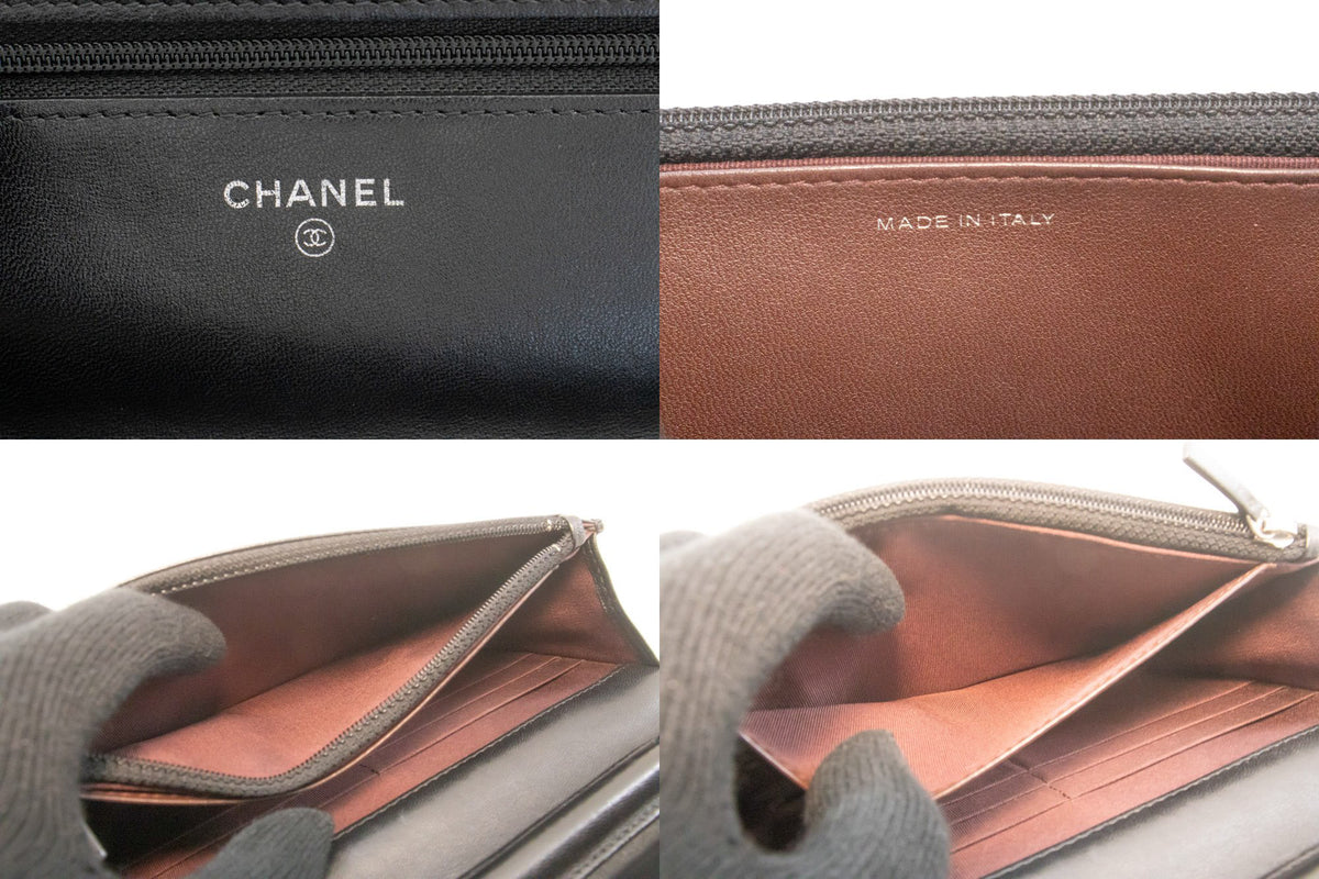 CHANEL Schwarze Classic Wallet On Chain WOC Schultertasche Lammleder SV ap8 — CHANEL-Logo im Innenraum hannari-shop