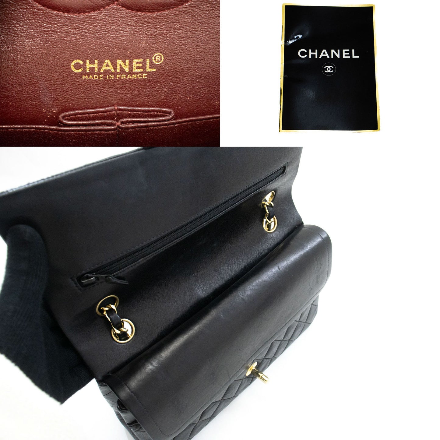 CHANEL Classic Double Flap 10" Kettenschultertasche Schwarz Lammleder ac9 hannari-shop