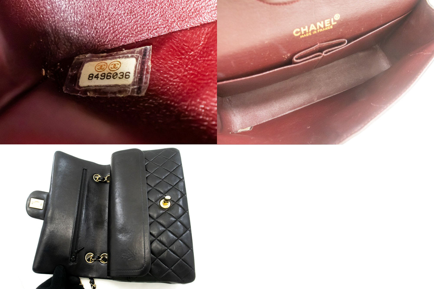 CHANEL Classic Double Flap 10" Kettenschultertasche Schwarz Lammleder ac9 hannari-shop