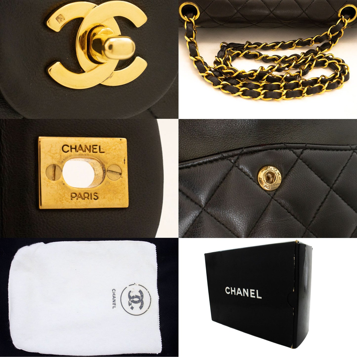 CHANEL Classic Double Flap 9" Chain Schultertasche Schwarz Lammleder ai7 hannari-shop