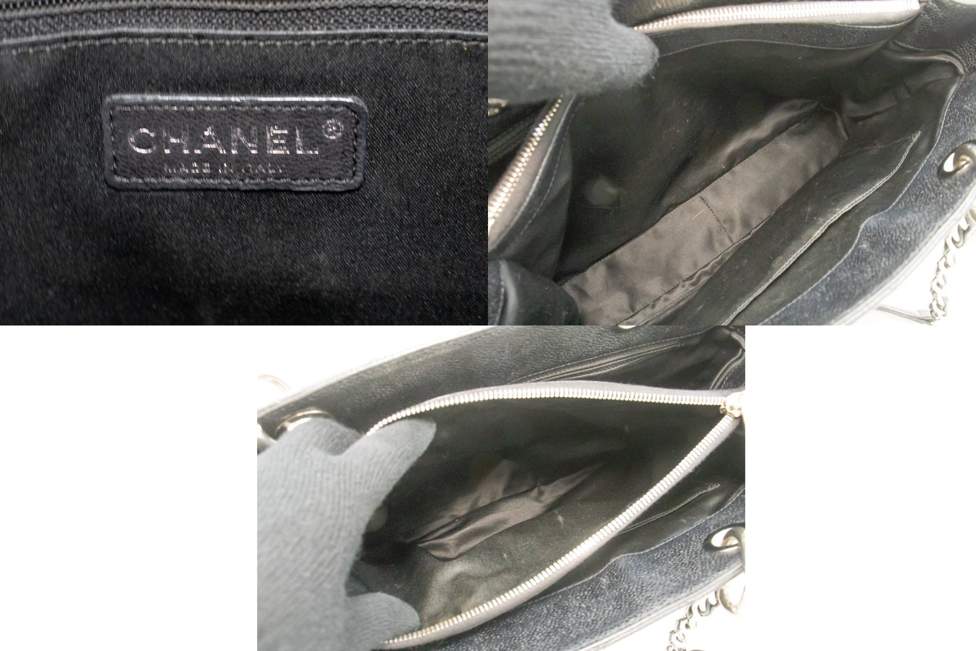 CHANEL Caviar GST 13" Grand Shopping Tote Kettenschultertasche Schwarz n38 hannari-shop