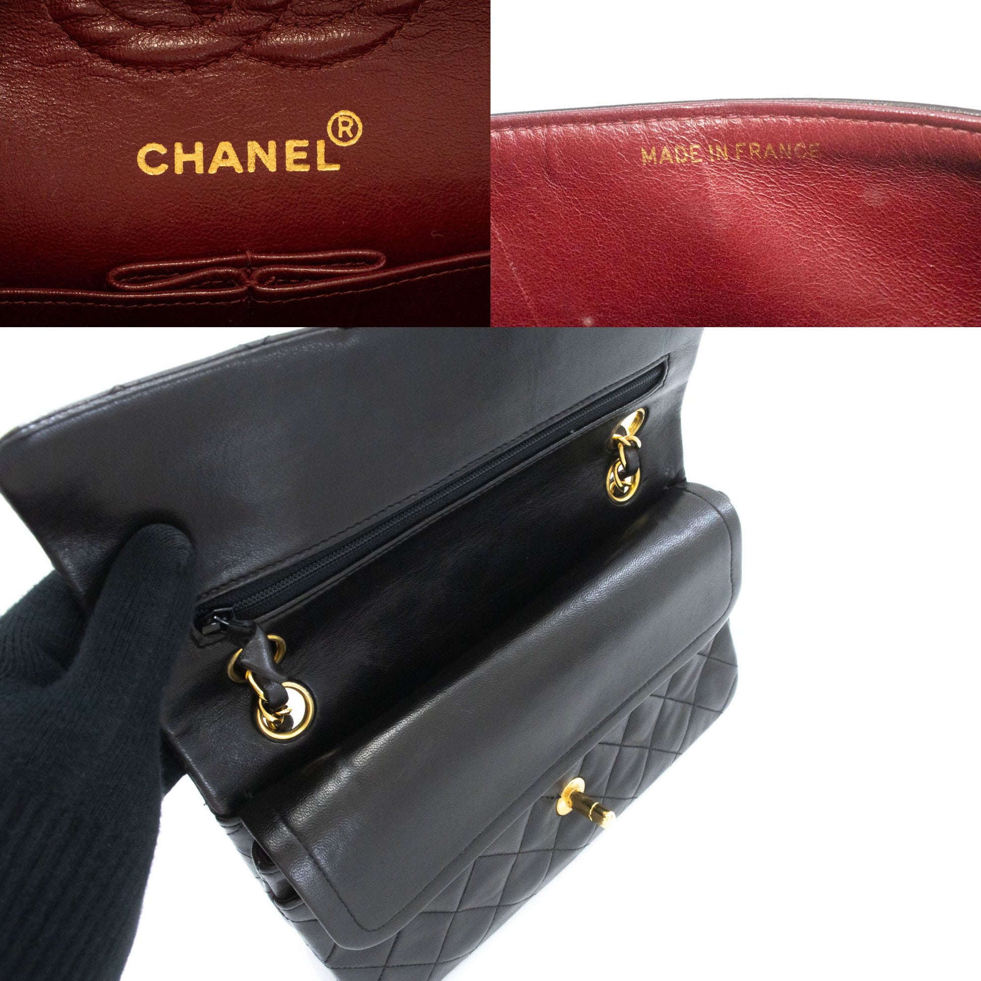 CHANEL Classic Double Flap 9" Chain Schultertasche Schwarz Lammleder ai7 hannari-shop