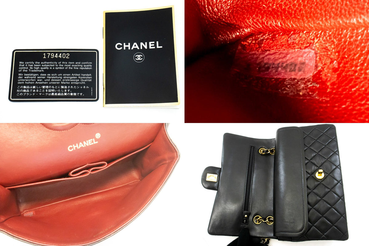 CHANEL Classic Double Flap 10" Chain Shoulder Bag Black Lambskin ap6 — Seriennummer hannari-shop