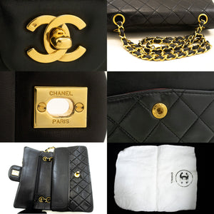 CHANEL Classic Double Flap 9" Chain Shoulder Bag Black Lambskin p02 hannari-shop